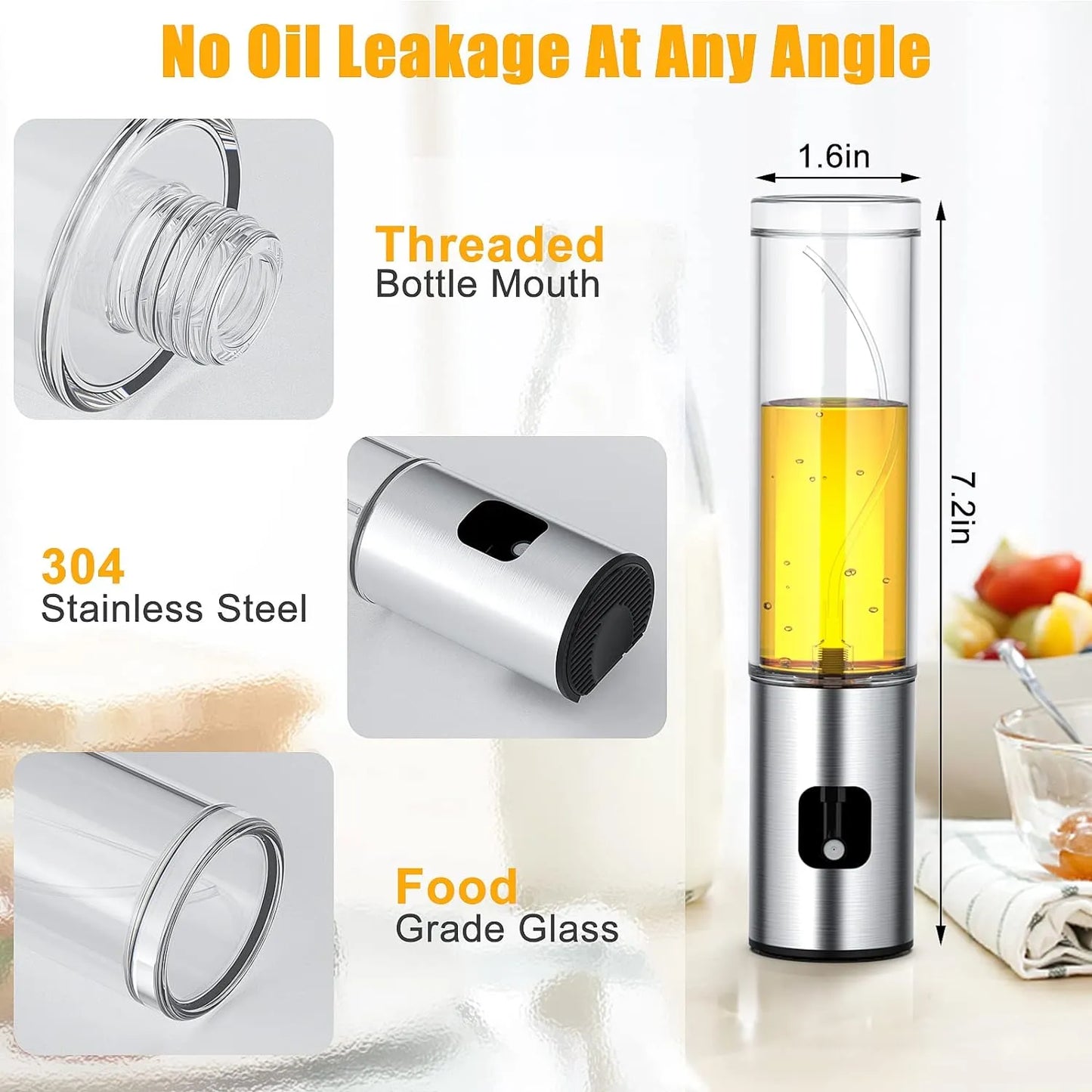 "Elegant Stainless Steel & Glass Oil Sprayer – Perfect for Precise Cooking Control!"